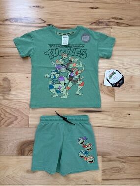 Teenage Mutant Ninja Turtles Green Tee & Shorts Set Top 3T Bottom 2T